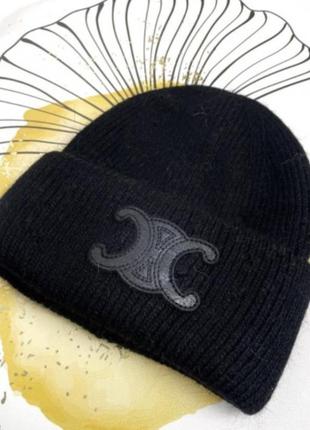 Зимова шапка celine тепла утеплена шапочка рубчик селін вовняна вовна якісна під бренд...