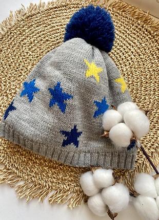 Зимова шапка з зірочками, тепла шапка демісезонна шапка