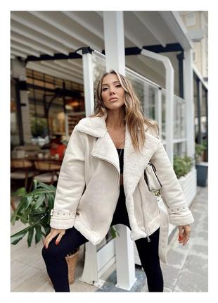 Oversize дублянка авіатор з хутром4 фото