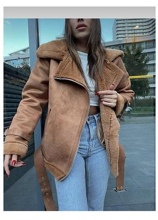 Oversize дублянка авіатор з хутром10 фото
