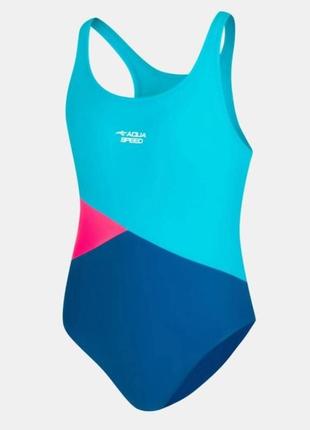 Купальник для дівчат aqua speed pola 9849 темно-синій, блакитний, рожевий діт 128см