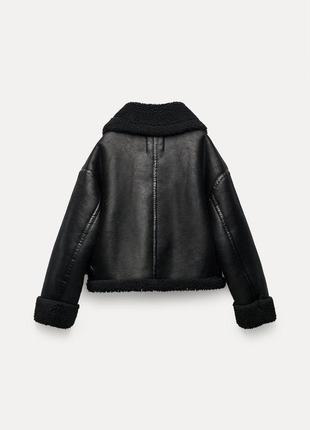 Дубленка женская zara, цвет черный😍 новая коллекция куртка косуха тедик шубка6 фото