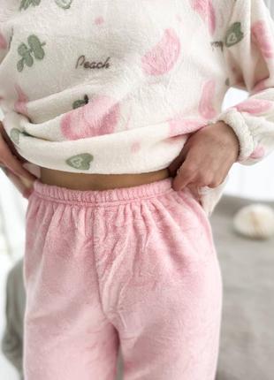 Махровая розовая пижамка, пижама махра кофта и штаны, теплая пижама, махровый костюм для дома