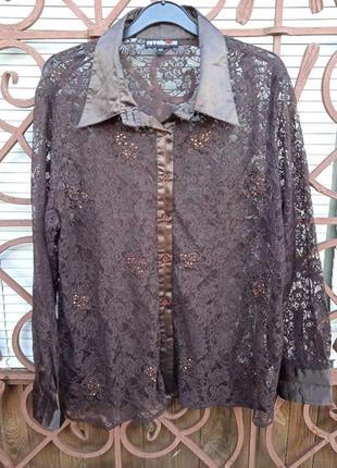 Рубашка revolution,гипюр, размер 50/4xl/58, нарядная, демисезон, полиэстр.