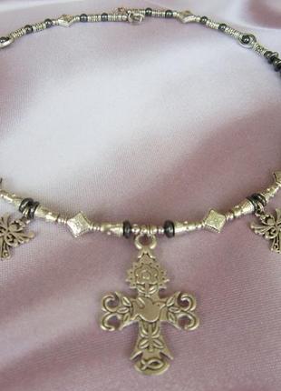 Этано ожерелье из гематита и металла " щебетала птичка"