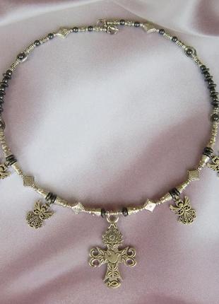 Этано ожерелье из гематита и металла " щебетала птичка"