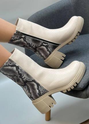 Эксклюзивные ботинки из итальянской кожи и замши женские на каблуке