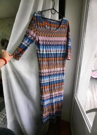 Вязаное платье разноцветное макси1 фото