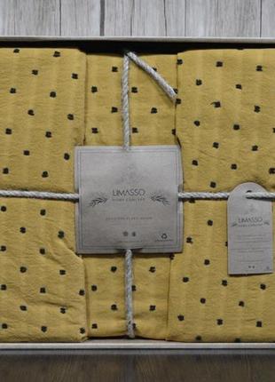 Премиальное постельное белье евро размер limasso из вареного хлопка туречника горчичного цвета1 фото