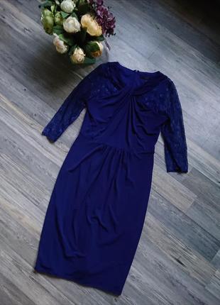 Красивое женское платье с кружевом цвет электрик р.44/465 фото