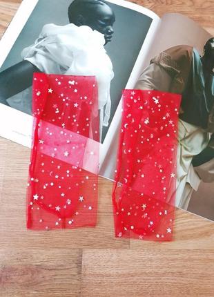Стильні червоні фатинові шкарпетки у зірочки1 фото