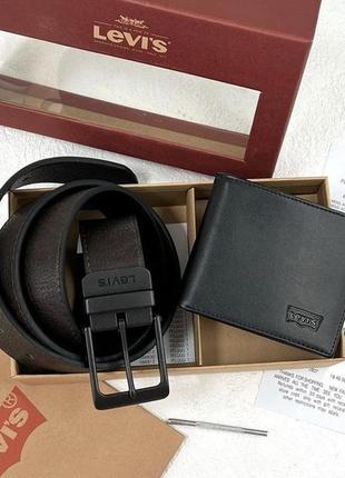 Ремень и портмоне levis мужской подарочный набор черный кошелек на подарок1 фото