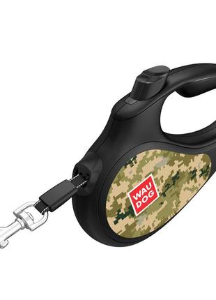 Повідець-рулетка для собак waudog r-leash, малюнок "мілітарі", m, до 25 кг, 5 м, світловідбиваюча стрічка4 фото