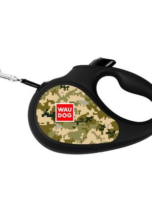 Повідець-рулетка для собак waudog r-leash, малюнок "мілітарі", m, до 25 кг, 5 м, світловідбиваюча стрічка3 фото