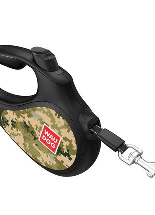 Повідець-рулетка для собак waudog r-leash, малюнок "мілітарі", m, до 25 кг, 5 м, світловідбиваюча стрічка5 фото