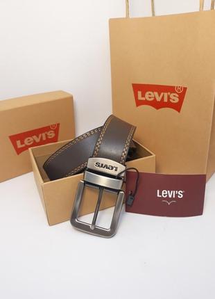 Ремень мужской levis коричневый черный купить на подарок подарочный набор3 фото