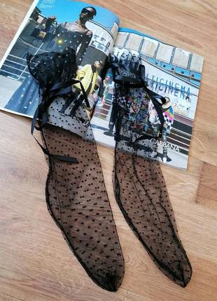 Стильные черные фатиновые носки в горошек1 фото