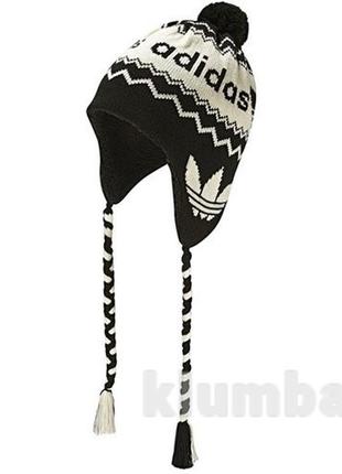 Зимова шапка вуханка адидас ордидиналс із помпоном мотузками winter adidas originals vintage cap вінтажна тепла на флісі модна яскрава спортивнаnike