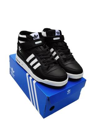 Зимние кроссовки adidas forum 84 high черные с белым (мех)❄️