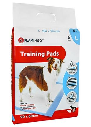 Одноразова пелюшка для цуценят flamingo training pads puppy l см 90х60 см 5 од білий (5415245147505)