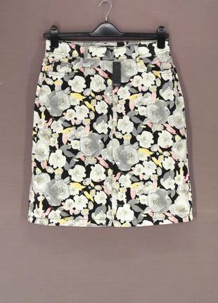 Новая брендовая хлопковая юбка "m&co" с цветочным принтом. размер uk12.5 фото