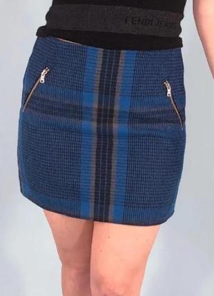 Брендовая шерстяная синяя юбка в клетку "gap". размер uk10.7 фото