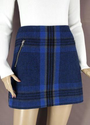 Брендовая шерстяная синяя юбка в клетку "gap". размер uk10.1 фото