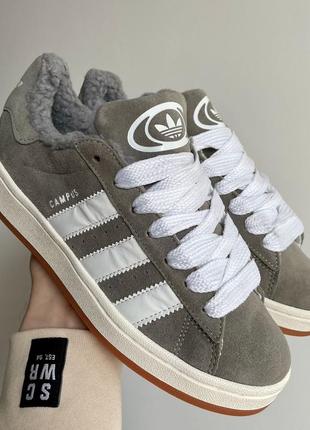 Женские кроссовки adidas campus grey white winter мех