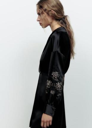 Атласна сукня з вишивкою zara, колекція 2023 року, розмір xs8 фото