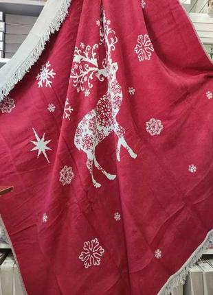 Теплый плед зимний новогодний рождественский праздничный