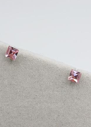 Серебряные серьги с розовыми кристаллами