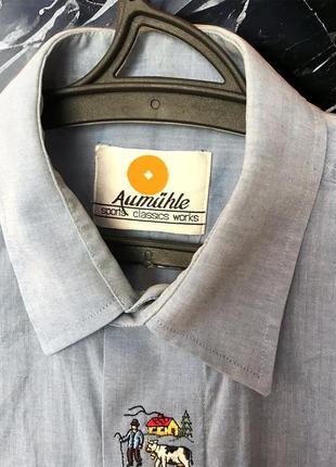 Aumühle sports classics works рубашка с вышивкой вышитая рубашка на короткий рукав синяя3 фото