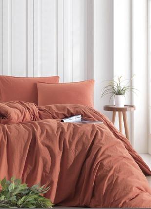 Оранжевый премиальный комплект постельного белья евро размер из вареного хлопка туречня 🇹🇷 limassol