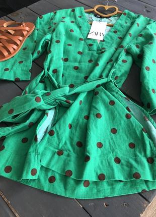 Сорочка зелена льон zara