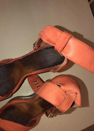 Кожаные босоножки туфли на высокой платформе оранжевые турция6 фото