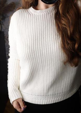 Новый белый свитер с кружевом, хлопок, от marks and spencer, размер 44