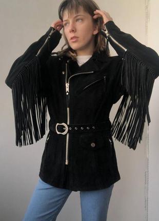 Harley davidson vintage куртка з бахромою вінтажна чорна замшева вінтаж косуха  чорна з поясом
