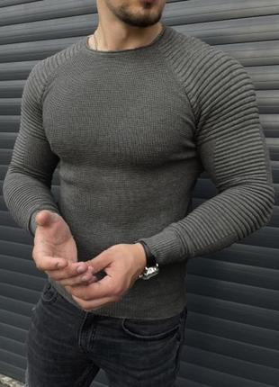 Стильный мужской трикотажный свитер рукава ребра н5060 антрацит гольф