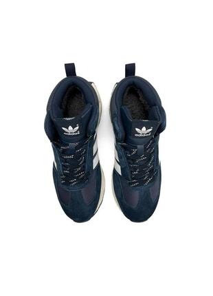 Зимові чоловічі кросівки adidas originals retropy e5 navy white fur❄️7 фото