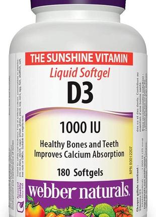 Вітаміни webber naturals vitamin d3 1000 iu 180 капсул (4384303468)1 фото