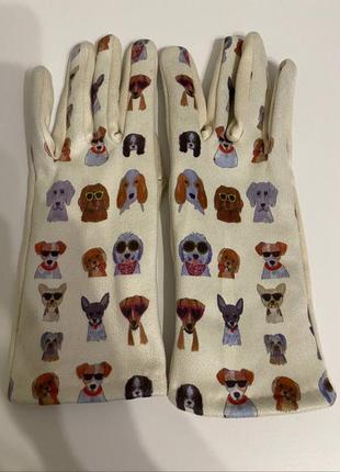 Велюрові рукавиці gems bijoux з сенсорними пальцями (принт собаки)1 фото