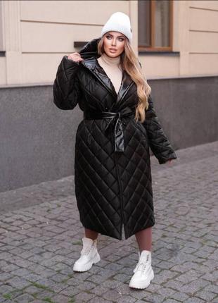 Женская зимняя куртка плащевка на силиконе 250. зимнее двустороннее пальто1 фото