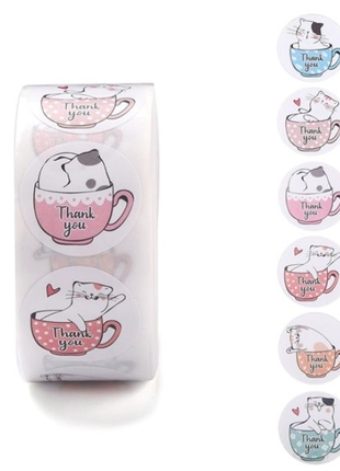 Наклейки , стикери, наліпки для упаковки thank you котики