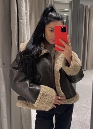 Дублянка дубльонка авіатор косуха кожанка куртка zara s