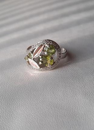 🫧 19 размер кольцо серебро с золотом хризолит3 фото