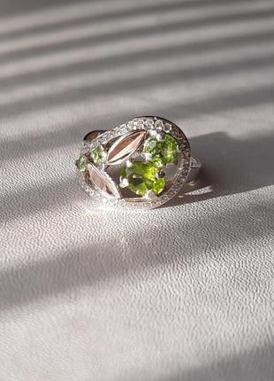 🫧 19 размер кольцо серебро с золотом хризолит4 фото