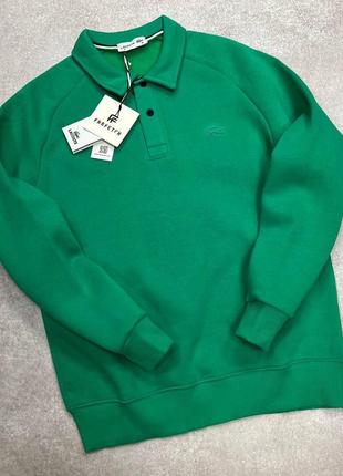 Чоловічий лонгслів lacoste premium на флісі зелений
