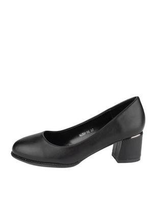 Туфли женские черные экокожа каблук стойкий демисезон 418231 фото