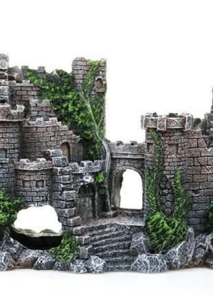 Декор для аквариума "средневековый замок" аквариумный пейзаж  размер 17 на 13 на 7 см смола серый2 фото
