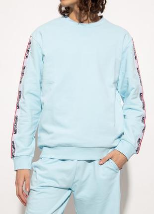 Світшот moschino underwear на лампасах logo taped arm sweatshirt light blue